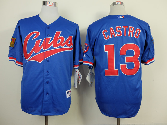 Men Chicago Cubs #13 Castro Blue Throwback 1994 MLB Jerseys